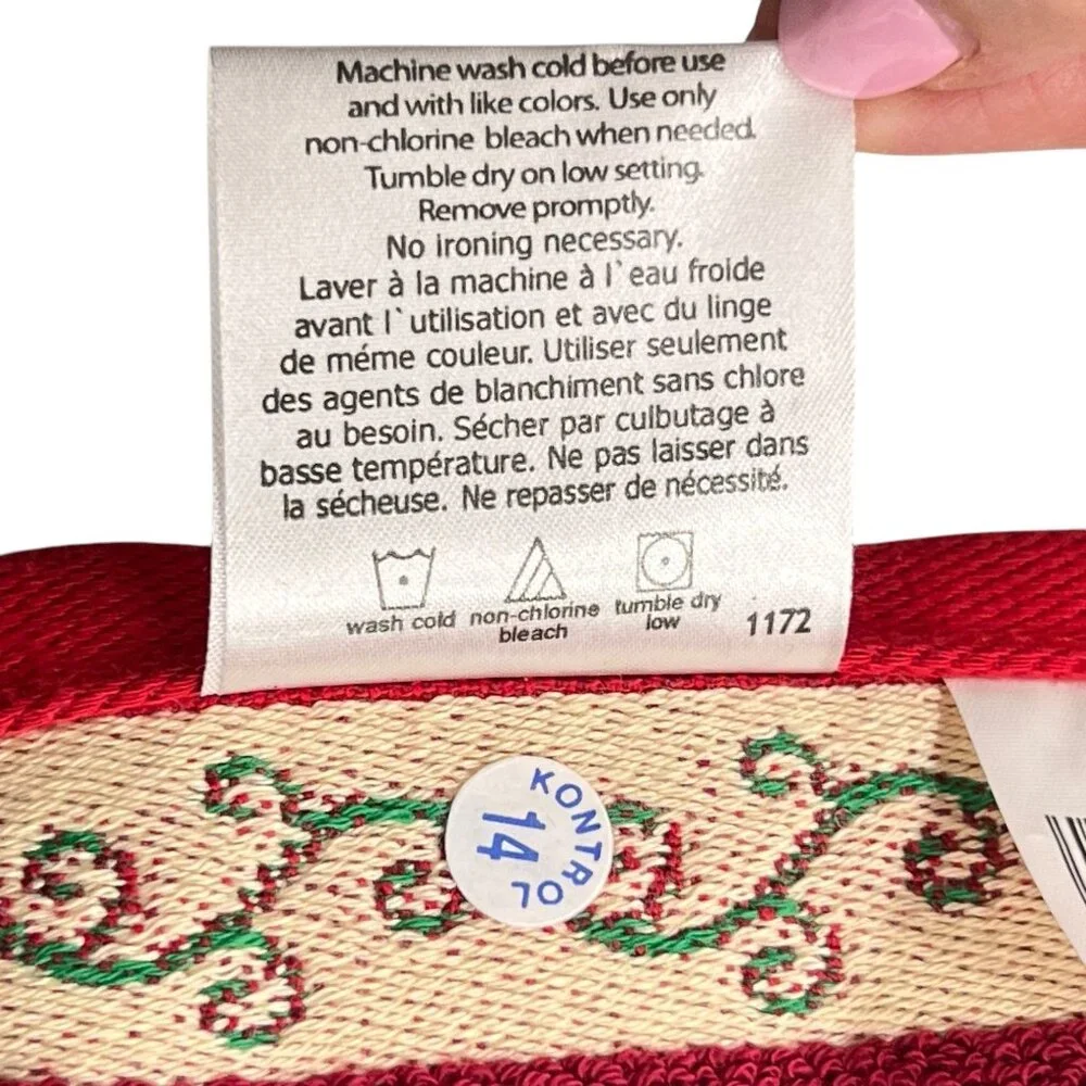 NOS Christmas Wreath Jacquard Bath Towels Set Of 2 Red Holiday Franco Mfg Turkey